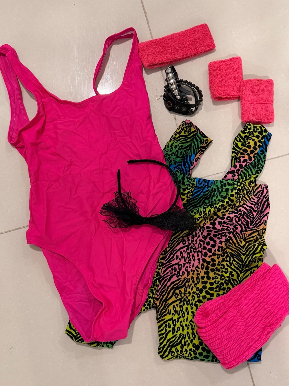 Girls' Hot Pink One-Piece workout costume with leggings.